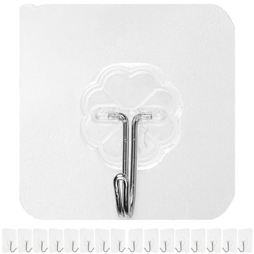 Transparente Klebehaken, 32 Stück, 6 x 6 cm Klebefläche, universal Metall Haken zum Kleben in Bad, Küche, Garage, Wandhaken, Türhaken, Mehrzweckhaken, selbstklebender Handtuchhaken, Handtuchhalter