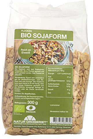Natur Drogeriet - Soja Flocken aus Sojabohnen Bio - Eignet sich für Müsli-Mischungen, zum Backen und zum Kochen - Eicht gesalzen, Vegan, Glutenfrei, und Natürlich 300g