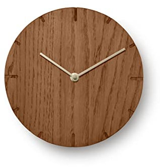 Natuhr Wanduhr Eiche rustikal Holz Solide 20 cm Mini Massivholz, geräuscharmes U.T.S. Uhrwerk (Räuchereiche, Beige Zeiger)
