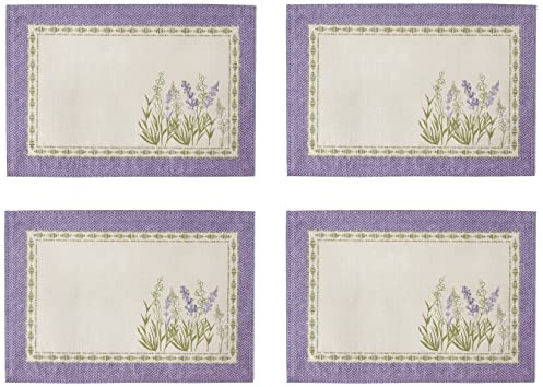 Home Bargains Plus Provence Rectangle Placemats, Set of 4 Placemats, Blanchard Easter Field of Lilacs, Wrinkle and Stain Resistant Fabric Placemats