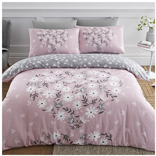 GC GAVENO CAVAILIA Reversible Floral Duvet Cover Sets Double, Breathable Comforter Bed Cover With Pillow Caeses, Blush Pink (705918)