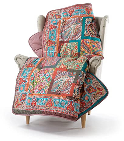 Caleffi - Scaldotto, Plaid Divano in Cotone, Coperta ASIA colore multicolor 130x170cm imbottitura in fibra anallergica - Coperte per adulti e bambini