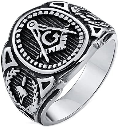 Dsnyu Ringe Männer Edelstahl, 10mm Poliert Eheringe Freimaurer G Freimaurer Siegel, Ring Silber zum Jubiläum, GR.62 (19.7)