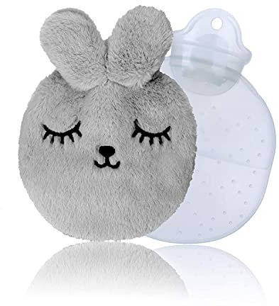 Wärmflasche, Wärmflasche Kinder, Wärmflaschen, Wärmeflasche mit kuschelweichem, für den Hand Fuß Körper Warmhalten Schnelle Schmerzlinderung (Grau)