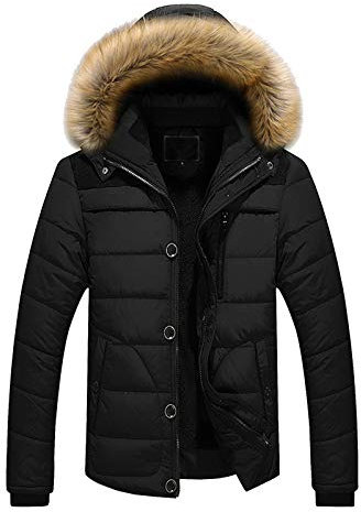 Doudoune Noir Brillante Homme Coupe Vent Coton Thick Veste Chaud Longues Outdoor Capuchon Doudoune Outerwear Warm Hiver Zippée Matelassée Parka Blouson New