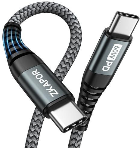 ZKAPOR Largo Cable USB C a USB C 2M, Cable Tipo C 60W Cable USB C Carga Rápida para iPhone 15/15 Pro Max, Samsung Galaxy S23 /S22, Pad Pro, Air, Huawei P40 /Mate 60, Pixel -Gris
