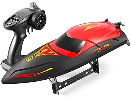 HEBXMF 2,4-GHz-Fernsteuerungs-Rennboot mit LED-Leuchten für Pools und Seen, bürstenloses RC-Boot, 35 + Meilen pro Stunde, schnelles ferngesteuertes Boot, Schnellboot, Spielzeug, Spielzeug für Kinder