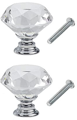 Yesmin Crystal Door Knobs,2 Pcs 40MM Crystal Drawer Carbinet Door Handle Puller with Screws for Home Kitchen Office Drawer Cupboard Closet-Silvery