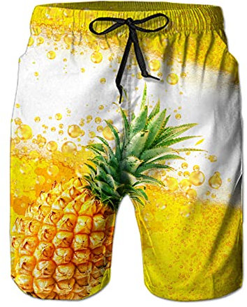 Loveternal Badehose Herren 3D Beach Shorts Bier Badeshorts Herren Kurze Schnelltrocknend Ananas Surf Shorts L