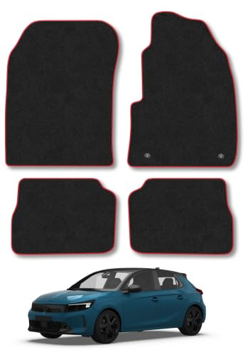 Vauxhall Corsa-e (2019+) Carpet Car Mats | Red Edge Trim Tailored Fit Floor Mats Full Coverage Protection Accessories Easy Clean Anti Slip Made in the UK