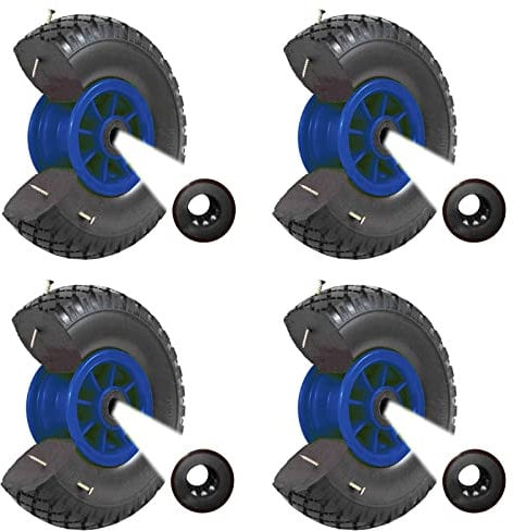 TRUTZHOLM 4X pannensichere Ersatzräder für Bollerwagen, Gartenwagen oder Sackkarre 260x85mm Vollgummi 3.00-4 PU Ersatzrad Rad Reifen 75mm Nabenlänge grün (Blau, zentrierte 75 mm Nabe)