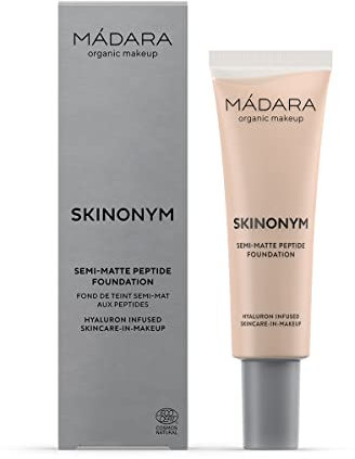 MÁDARA Organic Skincare SKINONYM Semi-Matte Peptide Foundation #20 IVORY 30ml – Kollagenpeptide, Hautanpassung, Dermatologisch Getestet – Foundation Make Up, Fondation Damen