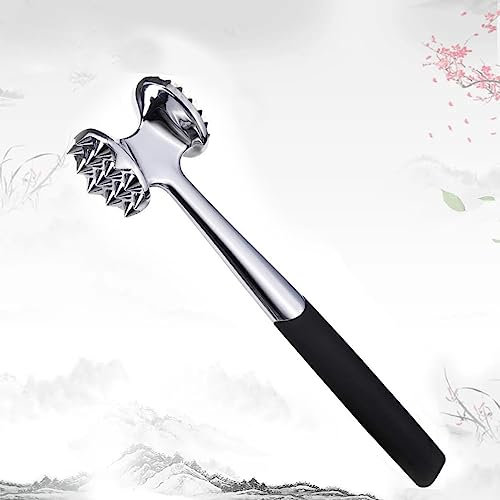 Heavy Duty Metal Meat Tenderizer Stainless Steel Hammer Mallet Double-Sided Design Kitchen Tool Grip Handle Meat Pounder Hammer for Beef, Fish, Chicken Breasts, Steak, Kitchen Cooking (Round, Black)