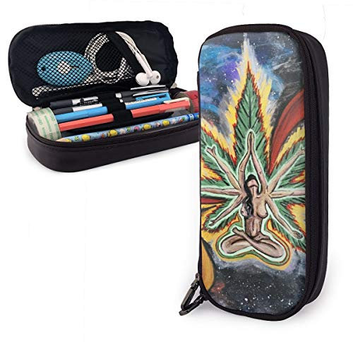 Pu Leder Federmäppchen Beauty Psychedelic Multi Color Marihuana Leaf Weed Aufbewahrung Bleistift Tasche Große Kapazität Büro Briefpapier Tasche Langlebig Stiftemappe Für Teenager Mädchen Schul