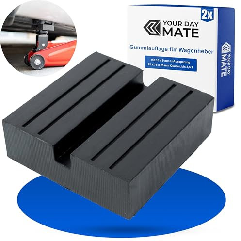 Gummiauflage Wagenheber, 2 Stück, 75 x 75 x 25 mm Quader, mit 10 x 9 mm U-Aussparung, für KFZ bis 3,5 T, Wagen Heber Unterlage, Auflage Rangierwagenheber, Gummi Jack Pad, Karosserie Unterlage Adapter