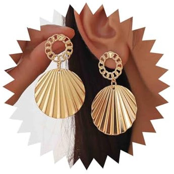 TseenYi Boho Muschel Ohrringe Gold Muschel Ohrringe Vintage Cowrie Muschel Ohrringe Kreis Schloss Kette Ohrstecker Ohrringe Übertrieben Rock Ohrringe Schmuck Für Frauen Und Mädchen Geschenke