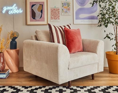 Lisa Design - Fauteuil Rune en Velours Côtelé Beige - Salon