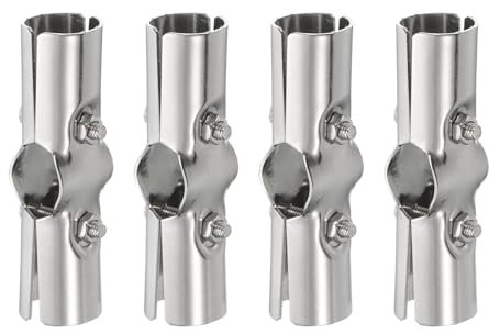 sourcing map 180 Degree Structural Pipe Connector 4pcs Chain Link Fence Line Rail Clamp Stainless Steel Corner Fitting End Rails Clamp, Fit OD 1 Inch(25mm)