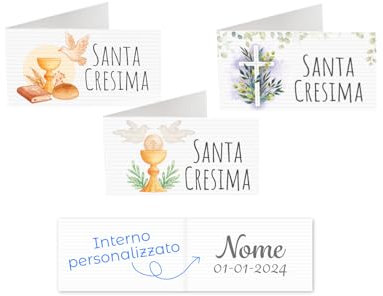 25 pezzi Bigliettini Bomboniera per Sacchetti Confetti Santa Cresima PERSONALIZZATI, Bigliettino Bomboniera Pieghevole già tagliati singolarmente