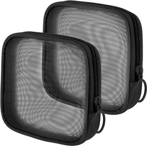 Qianyu 2 Stück Mini Kulturbeutel Mesh Kosmetiktasche Netz Organizer Tasche mit Reißverschluss Nylon Wasserdicht Reise Organizer Zubehör Tragbares Schreibwarenetui für Schule Bürobedarf Flugzeug(Black)