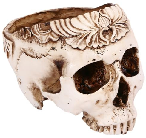 Widybord 1 pot de fleurs en résine en forme de tête de mort pour plantes grasses, pot de fleurs sculpté squelette comme indiqué sur la photo