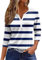 Generic HUIFUAO T-shirts pour femmes, T-shirts d'été à boutons avec col en V et manches 3/4 pour femmes, haut rayé de couleur, t-shirt d'été basique pour femme, coupe ample, A02 Bleu marine, XXL