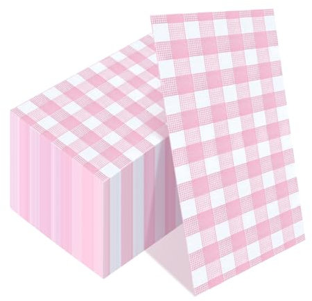 HEIPINIUYE 50 rosa Gingham-Servietten, 2-lagig, rosa und weiß kariert, Einweg-Servietten für Hochzeit und Party