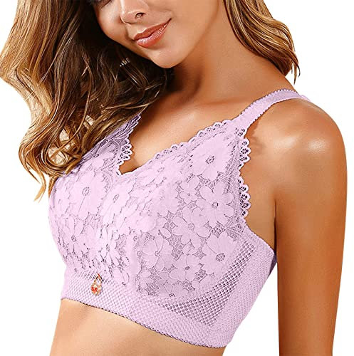 Floral Secrets Comfort Rose Bra UK Lingerie for Womens Underwire Bra Lace Floral Bra Unlined Unlined Plus Size Full Coverage Bra (01-2-Purple, 36/80E) Soft Everyday Bra Mum Birthday Gifts Sales