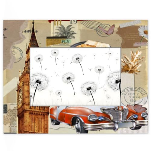 London Big Ben Car Vintage Bilderrahmen für Display, 13,9 x 8,8 cm, Holzrahmen, Desktop oder Wand, Heimdekoration, Bilderrahmen