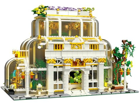 Vinbosion Blumenhaus Bauklötze Set,Garten Bauklötze mit Pflanzen,Weißes Gewächshaus Gebäude Spielzeug Geschenk für Kinder und Erwachsene (2231PCS)
