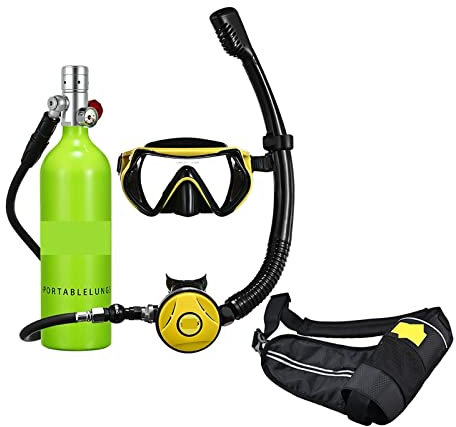 AUBEST Scuba Diving Equipment， Snorkel Underwater Diving Rebreather Portable Deep Snorkeling Equipment(Silverhead in green bottle)