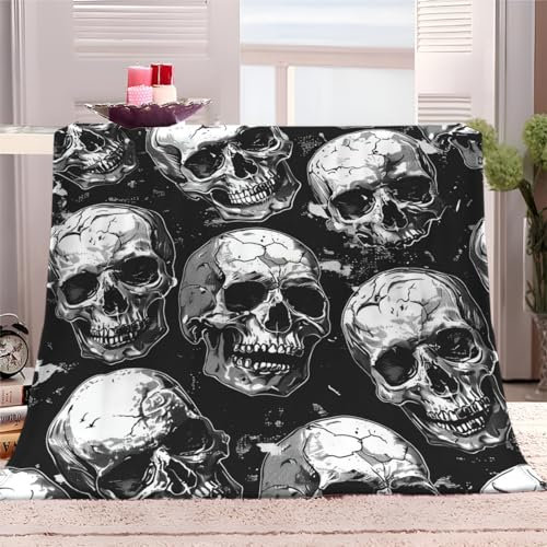 Kuscheldecke Flanell Decke Gothic Totenkopf Schwarz 150x200 cm 3D Drucken Flauschig Weich Warm Microfaser Plüsch Wohndecke Fleecedecke Tagesdecke Decke für Sofa und Bett