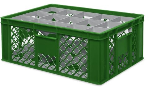 BRB Gläserkiste 600x400 mm für 15, 24, 33 oder 40 Gläser, farbig (Grün, für 15 Gläser Ø 109 mm, Glashöhe max 205 mm)
