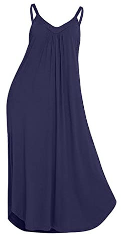 Straps-Ärmellos Nachtwäsche Damen Set Kurz Damen-Nachthemd, ärmelloses, langes Nachthemd, volles Schlupf-Nachtkleid, Plus-Size-Schlafhemd, Chemise Damen Schlafanzüge Warm (Navy, M)