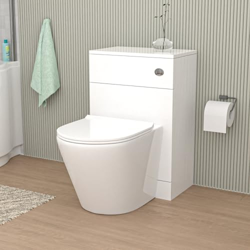 Nes Home Gloss White 500mm Back to Wall WC Unit & Rimless Back to Wall Toilet