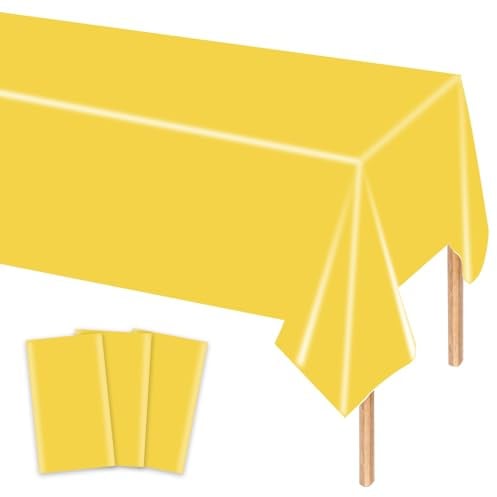 MORAINJAY 3 Stück Gelbe Plastik Tischdecken, 137x274 cm Rechteckige Geburtstag Tischdecke für Party, Feier und Festliche Anlässe, Einweg Tischdecke, Tischdeko, Party Dekoration