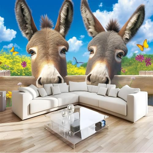 NAWVNMI Tapete Mit Esel, Bauernhof-Esel, Großes Wandbild Für Wohnzimmer, Schlafzimmer, Abziehbare Und Aufklebbare Tapete, Selbstklebendes Wandbild Für Badezimmer, Büro, 200 X 140 Cm