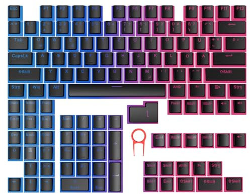 NYFTER - PBT Double-Shot Pudding Keycaps Tastenset für mechanische Tastaturen - deutsches ISO-Layout, kompatibel mit 60%/75% Tastaturen (Black, Full Layout)