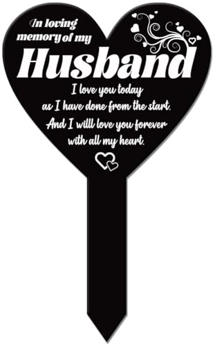 GLOBLELAND Herzförmiger Gartenstecker Mit Der Aufschrift „Love Missing Husband“ Gedenktafel Für Den Friedhof Grabstecker Aus Acryl Wasserfest Trauerstecker Für Den Garten Grab Friedhof