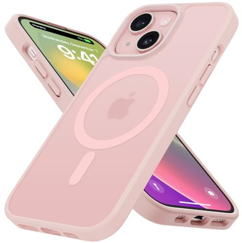 nicekool Coque Mat pour iPhone 15 Magnétique Compatible avec MagSafe, Étui Translucide Mat Toucher Doux et Soyeux Housse Arrière Anti-Rayures Givrée Protection Antichoc Militaire Givré Rose