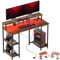 HOMCOM Computer Desk with Power Outlets and LED Lights, 120 x 50cm Reversible Home Office Desk with Monitor Stand and 2-Tier Storage Shelves, PC Table with Cable Management, Rustic Brown