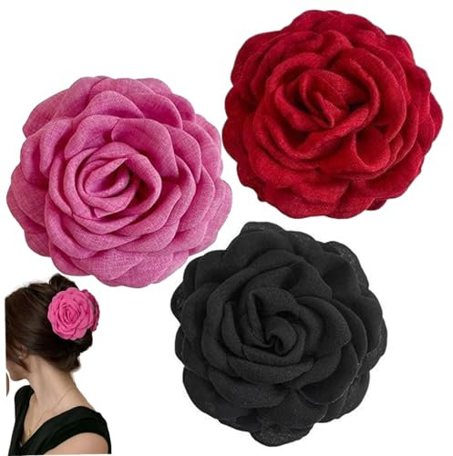 Clips de griffes de cheveux à fleurs, 3pcs Hawaiian Rose Hair Clips, Clips à cheveux floraux, porte-coiffure de 3,5 chignon accessoires de cheveux pour les filles