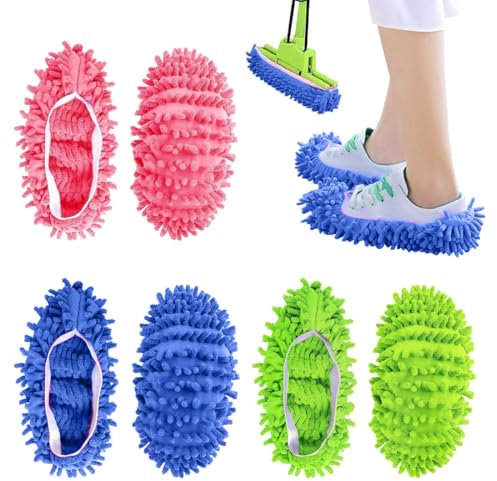 KEQAR 3 Paar (6-teilige) Multifunktionale Abnehmbare und Waschbare Mopp-Hausschuhe für Bodenreinigung und Haushaltsarbeiten (Sauber Hausschuhe Bezüge, Mopp Schuhe)