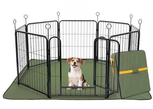 Lekesky Parc pour Chien 60 cm de Haut, 8 Pièces Pliables avec Tapis Imperméable & Sac de Transport, Enclos Chien avec Porte, Parc Animaux en Métal pour Intérieur & Extérieur (Noir)