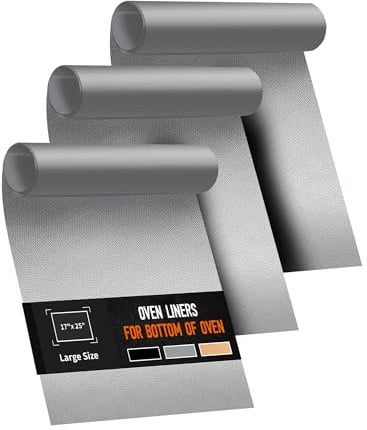 3 Pack Oven Liners for Bottom of Oven, 17x25 Large Heavy Duty Non-Stick Reusable Oven Mat for Electric, Gas, Toaster & Convection Ovens - BPA & PFOA Free, Dishwasher Safe, Kitchen Essentials, Silver