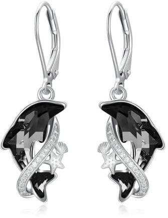 Delfin Dangle Ohrringe Sterling Silber mit Kristall Delphin Hoop Ohrringe Ozean Tier Tropfen Ohrringes für empfindliche Ohrringes Schmuck Geschenk