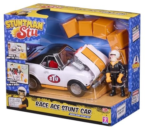 Bandai - Stuntman STU - Crash-Rennwagen - Stunt-Spielzeug für Kinder - Stuntman-Figur enthalten - Crash-Spiel mit Fahrzeug und Zubehör - Spielzeug ab 4 Jahren - COSS8200