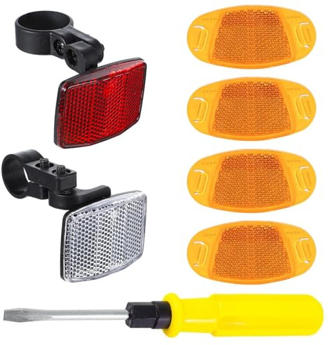Catadioptres Vélo,7 PCS Reflecteur Velo pour Enfants Adultes Catadioptres Vélo Avant Arrière et Réflecteurs de Rayon Sécurité Nocturne Haute Visibilité pour VTT Route E-Bike