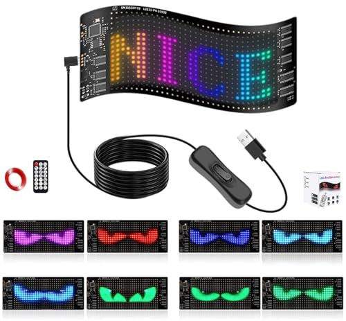 LED Anzeigetafel Programmierbar,17,3x7cm LED Laufschrift Programmierbar,Bluetooth Smart App LEDs RGB-Panel Anzeigetafel mit App und Fernbedienung,LEDNamensschild für Auto,Shop,Graffiti,Werbung