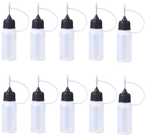 GORGECRAFT 10PCS Precision Tip Applicator Dropper Bottles 10ML Translucent Plastic Squeeze Bottle with Metal Fine Tip Glue Ink Applicator for DIY Paint Paper Quilling Craft Acrylic Painting (Black)